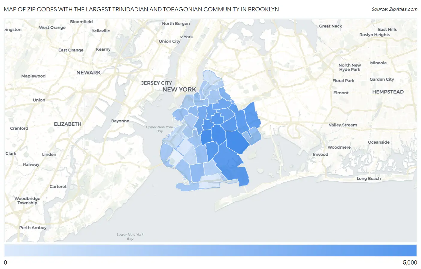 Zip Codes with the Largest Trinidadian and Tobagonian Community in Brooklyn Map