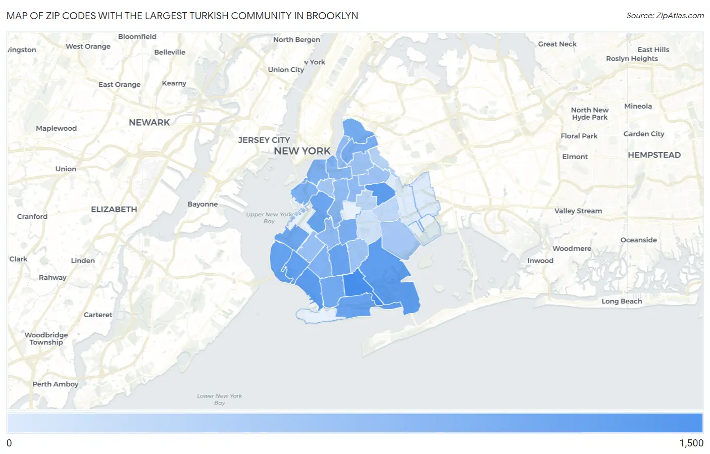 Zip Codes with the Largest Turkish Community in Brooklyn Map