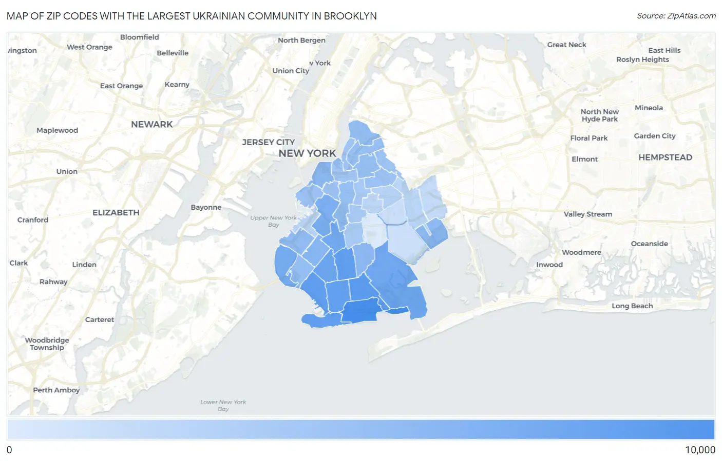 Zip Codes with the Largest Ukrainian Community in Brooklyn Map