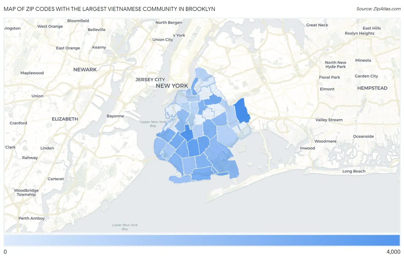 Zip Codes with the Largest Vietnamese Community in Brooklyn Map