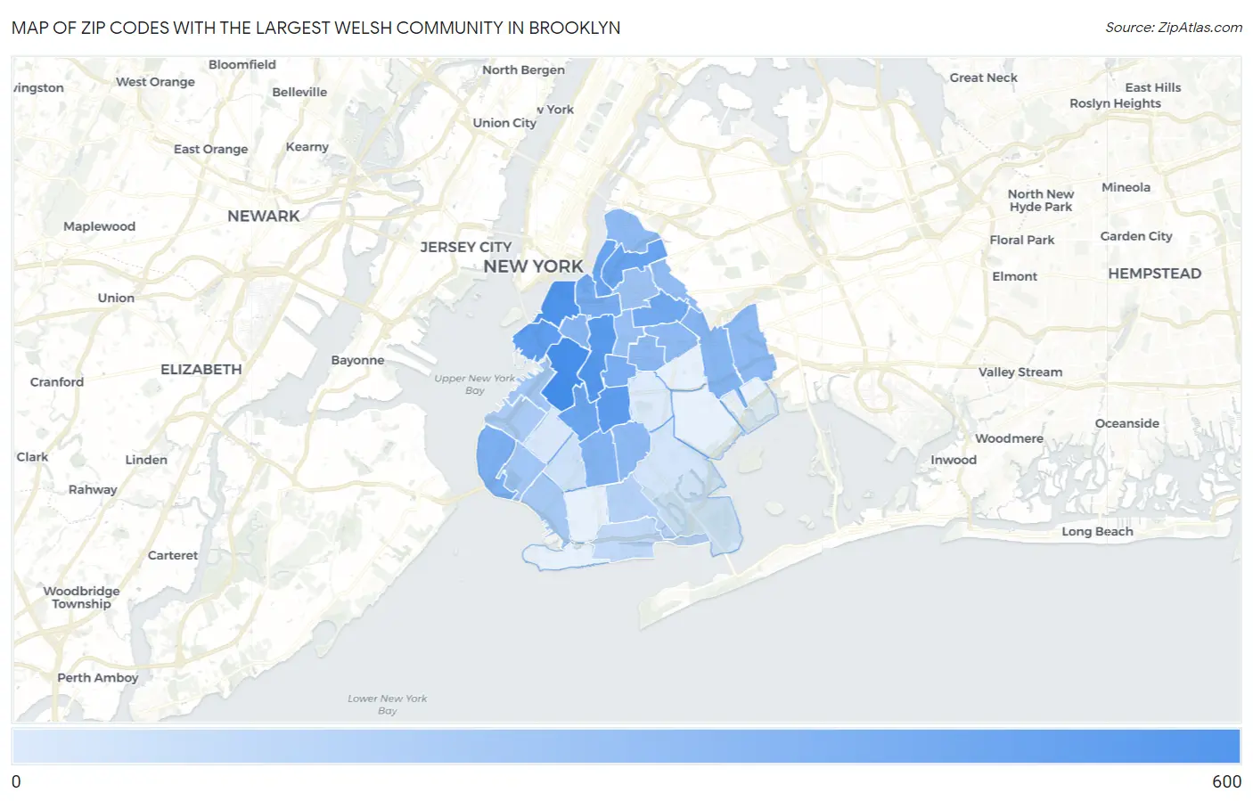 Zip Codes with the Largest Welsh Community in Brooklyn Map