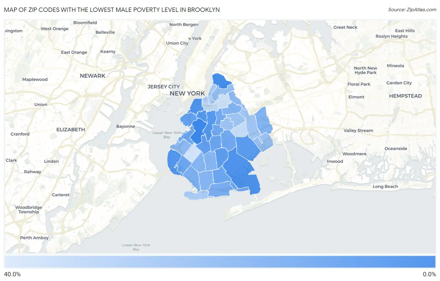 Zip Codes with the Lowest Male Poverty Level in Brooklyn Map