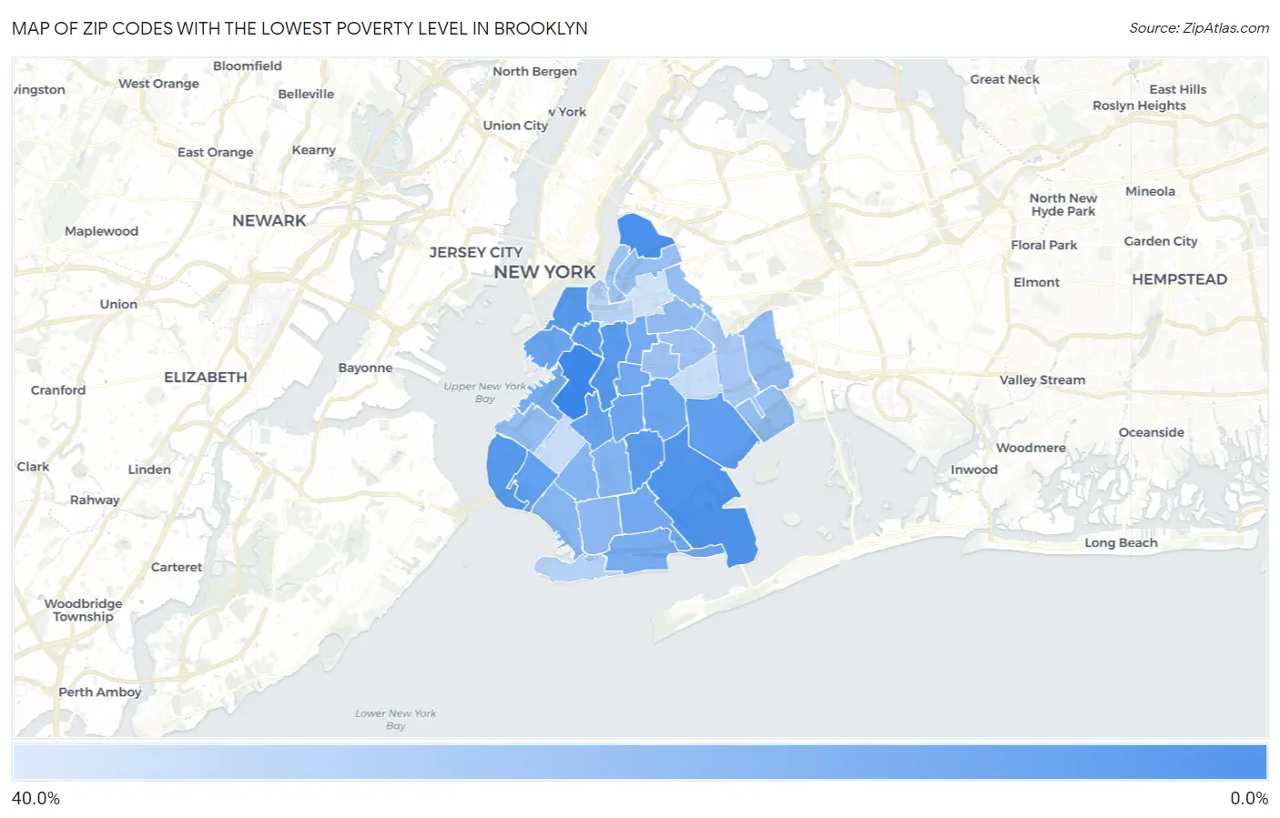 Zip Codes with the Lowest Poverty Level in Brooklyn Map