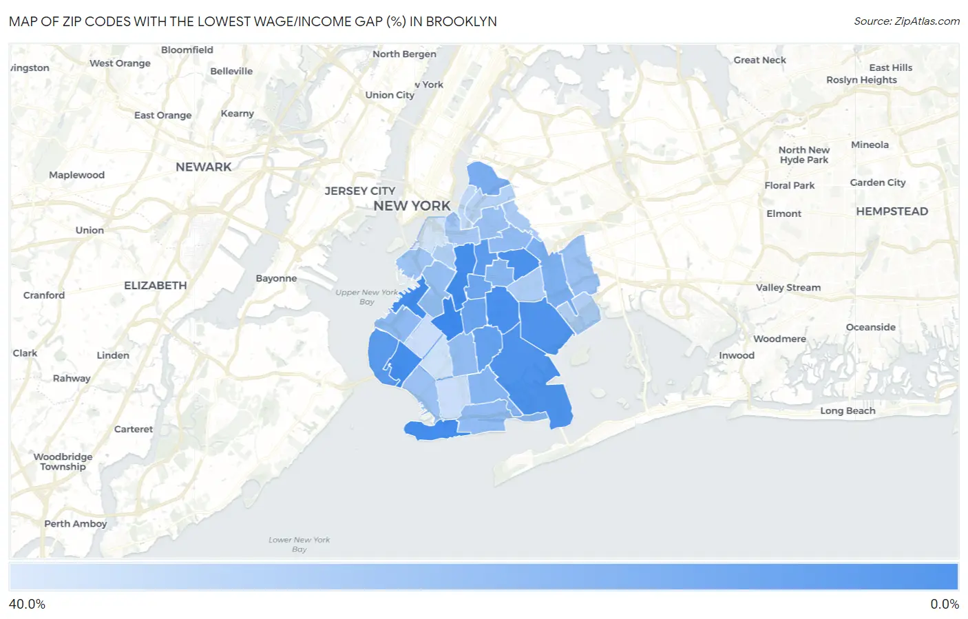 Zip Codes with the Lowest Wage/Income Gap (%) in Brooklyn Map