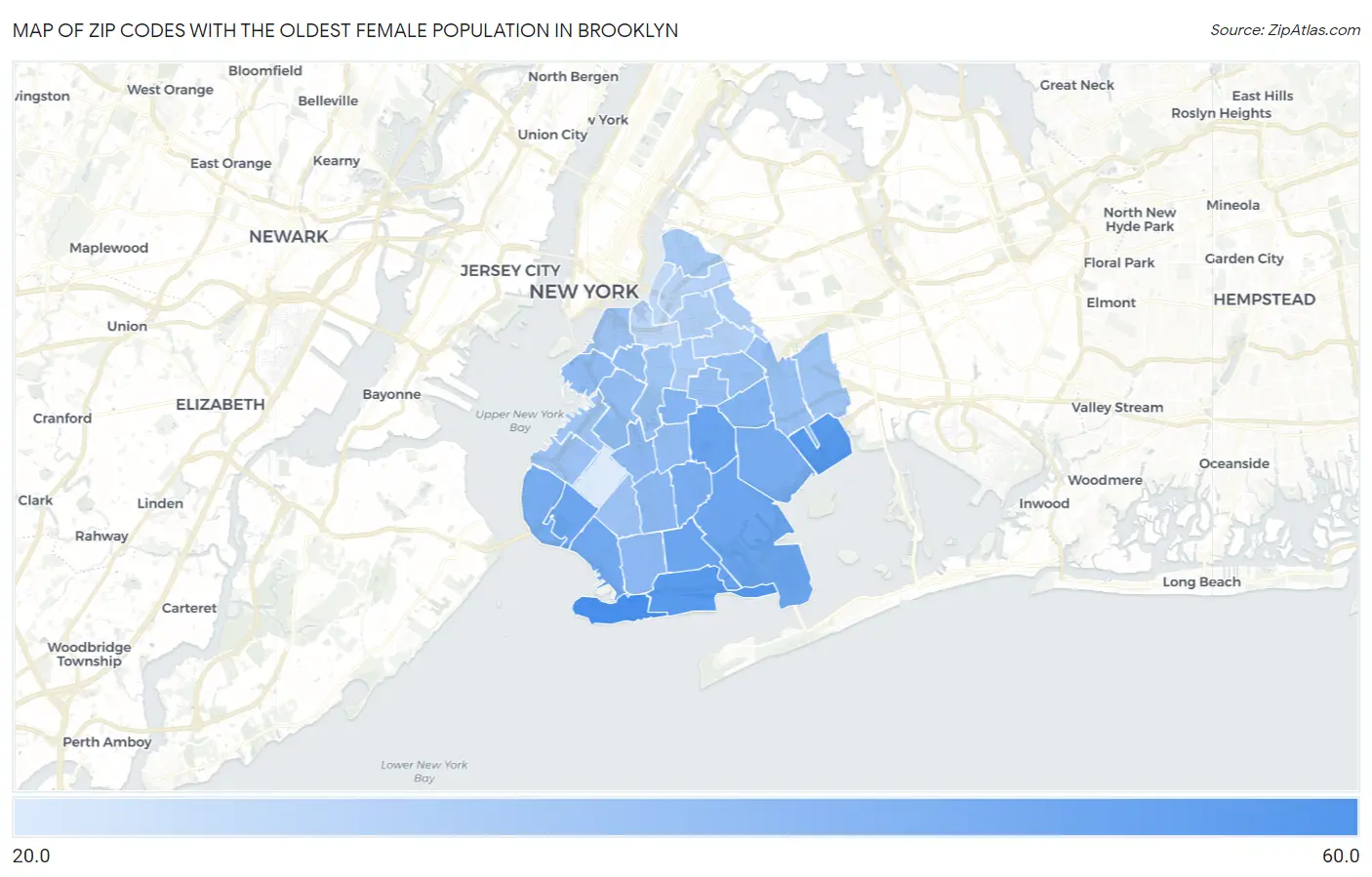Zip Codes with the Oldest Female Population in Brooklyn Map