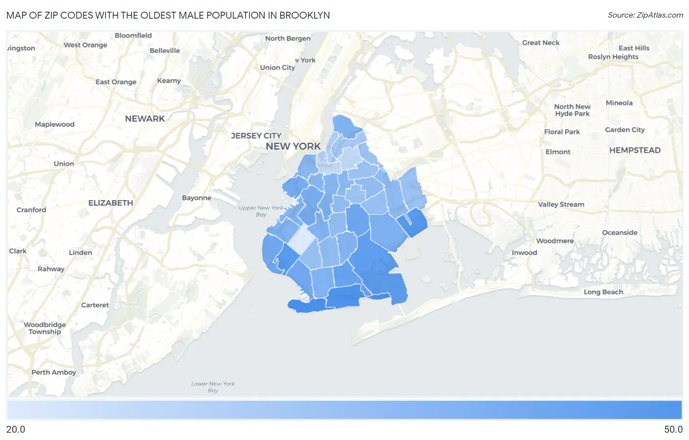 Zip Codes with the Oldest Male Population in Brooklyn Map