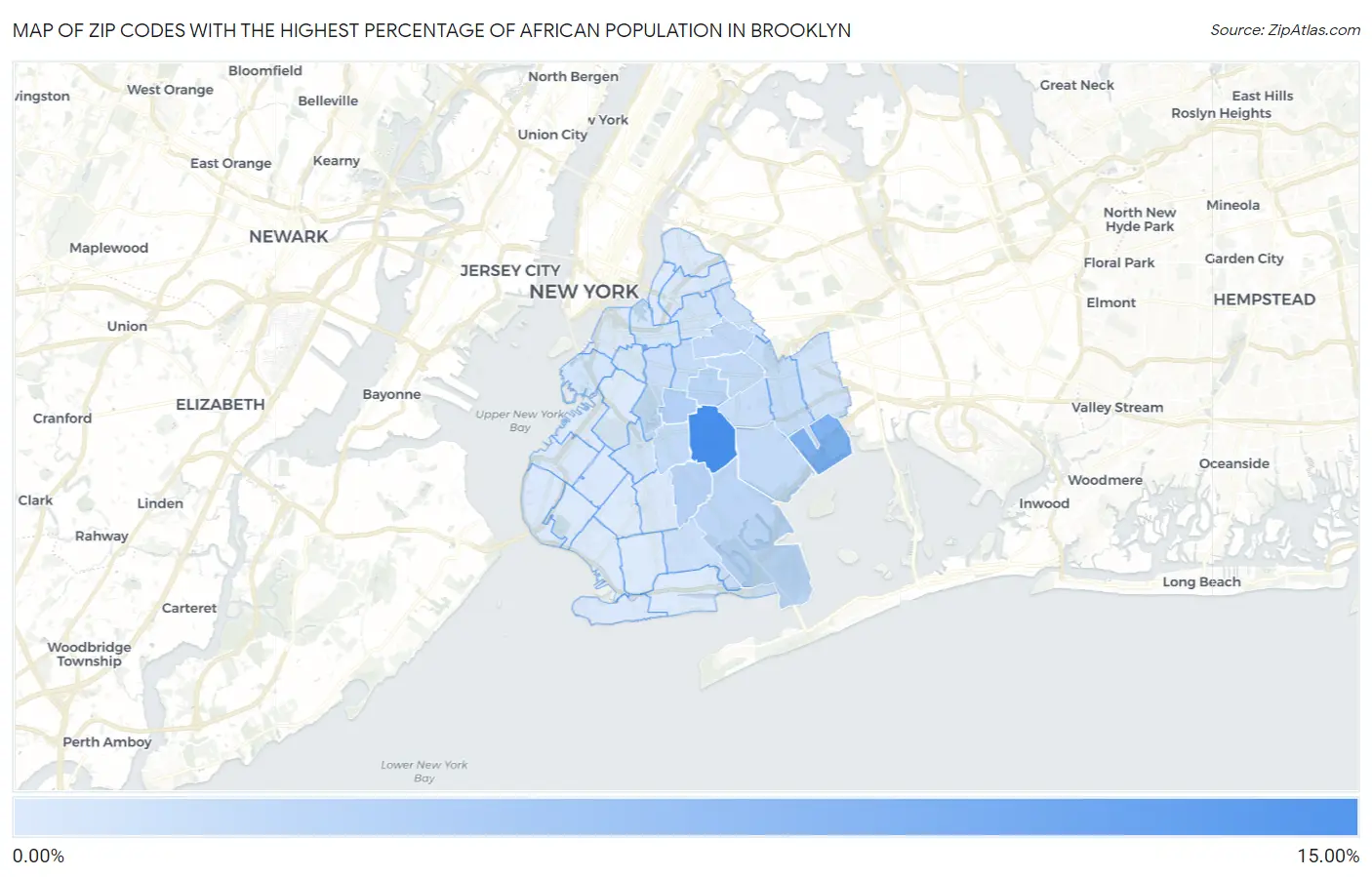 Zip Codes with the Highest Percentage of African Population in Brooklyn Map