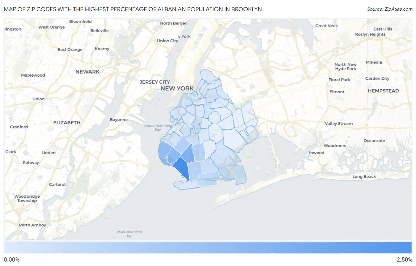 Zip Codes with the Highest Percentage of Albanian Population in Brooklyn Map