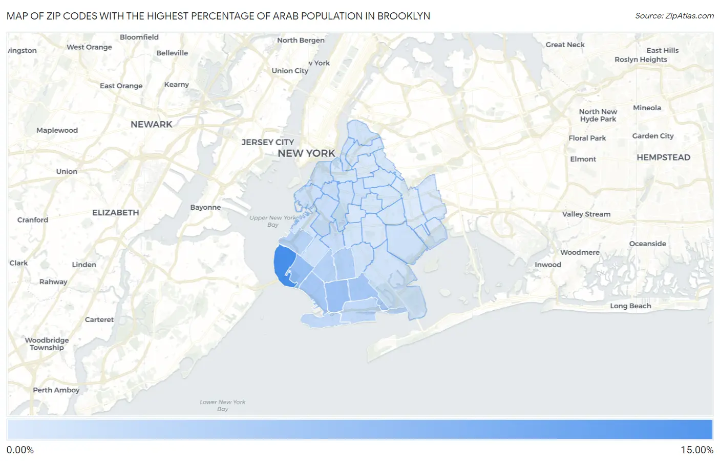 Zip Codes with the Highest Percentage of Arab Population in Brooklyn Map