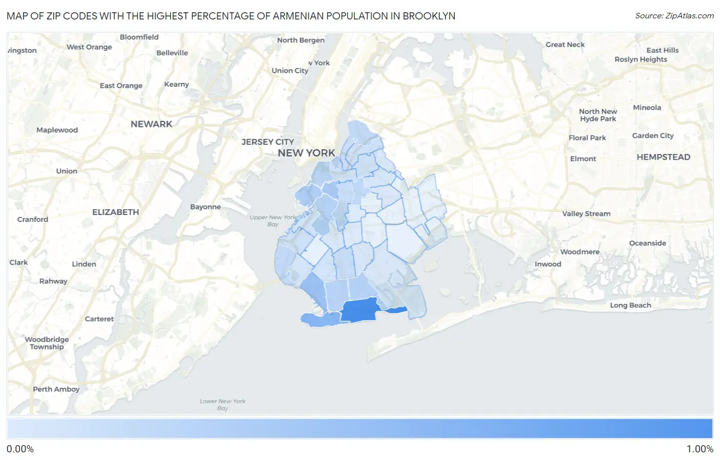 Zip Codes with the Highest Percentage of Armenian Population in Brooklyn Map