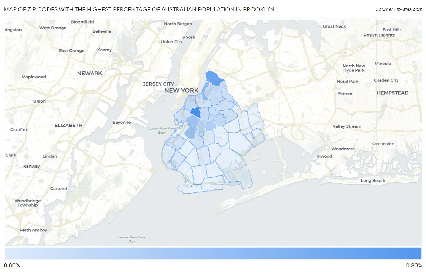 Zip Codes with the Highest Percentage of Australian Population in Brooklyn Map