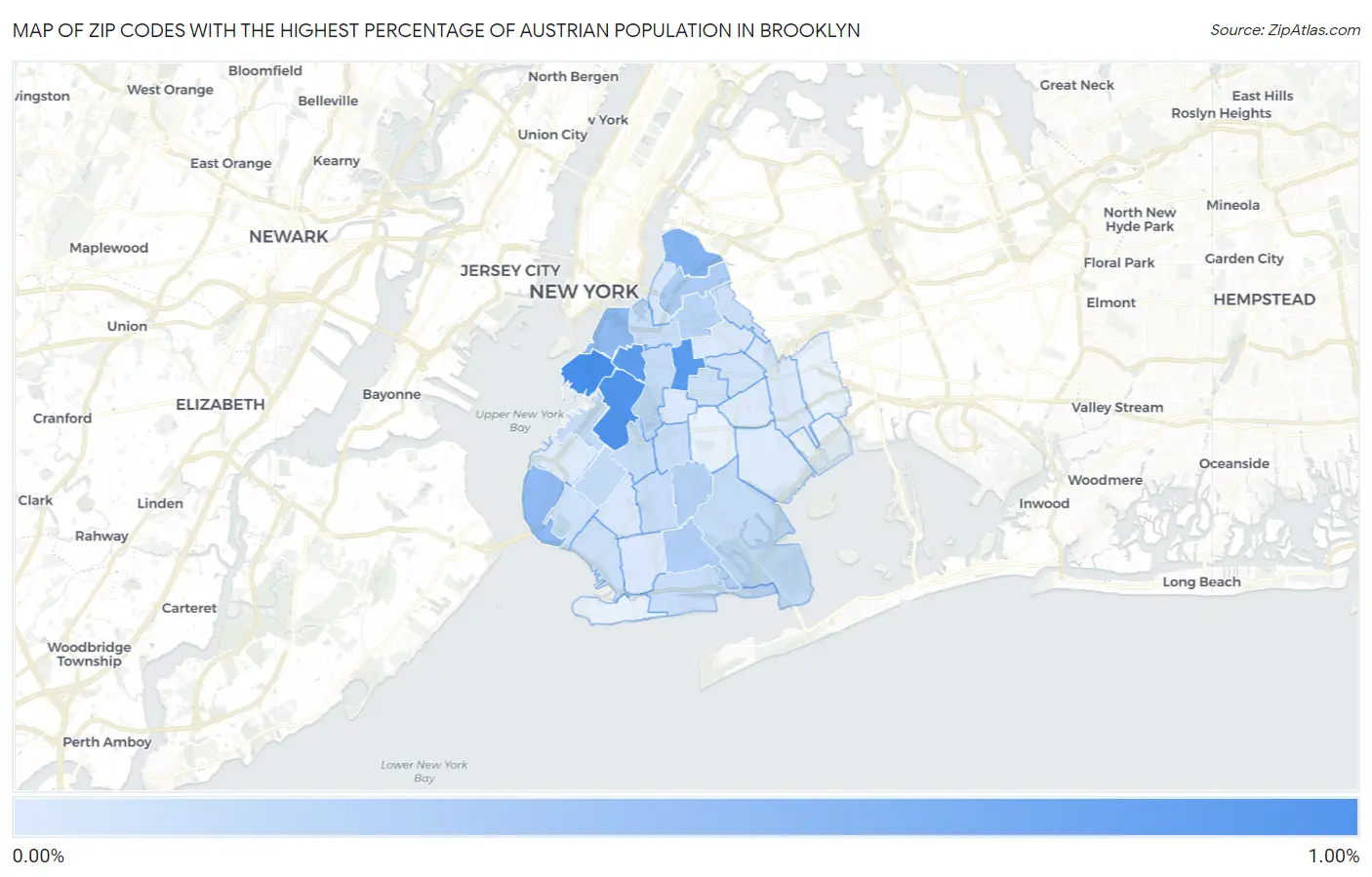 Zip Codes with the Highest Percentage of Austrian Population in Brooklyn Map