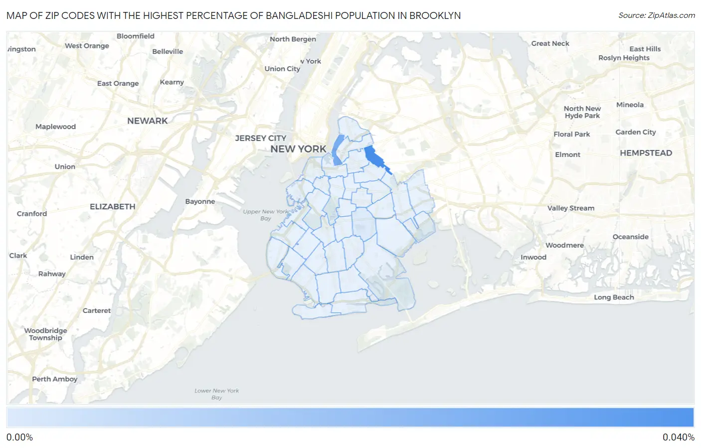 Zip Codes with the Highest Percentage of Bangladeshi Population in Brooklyn Map