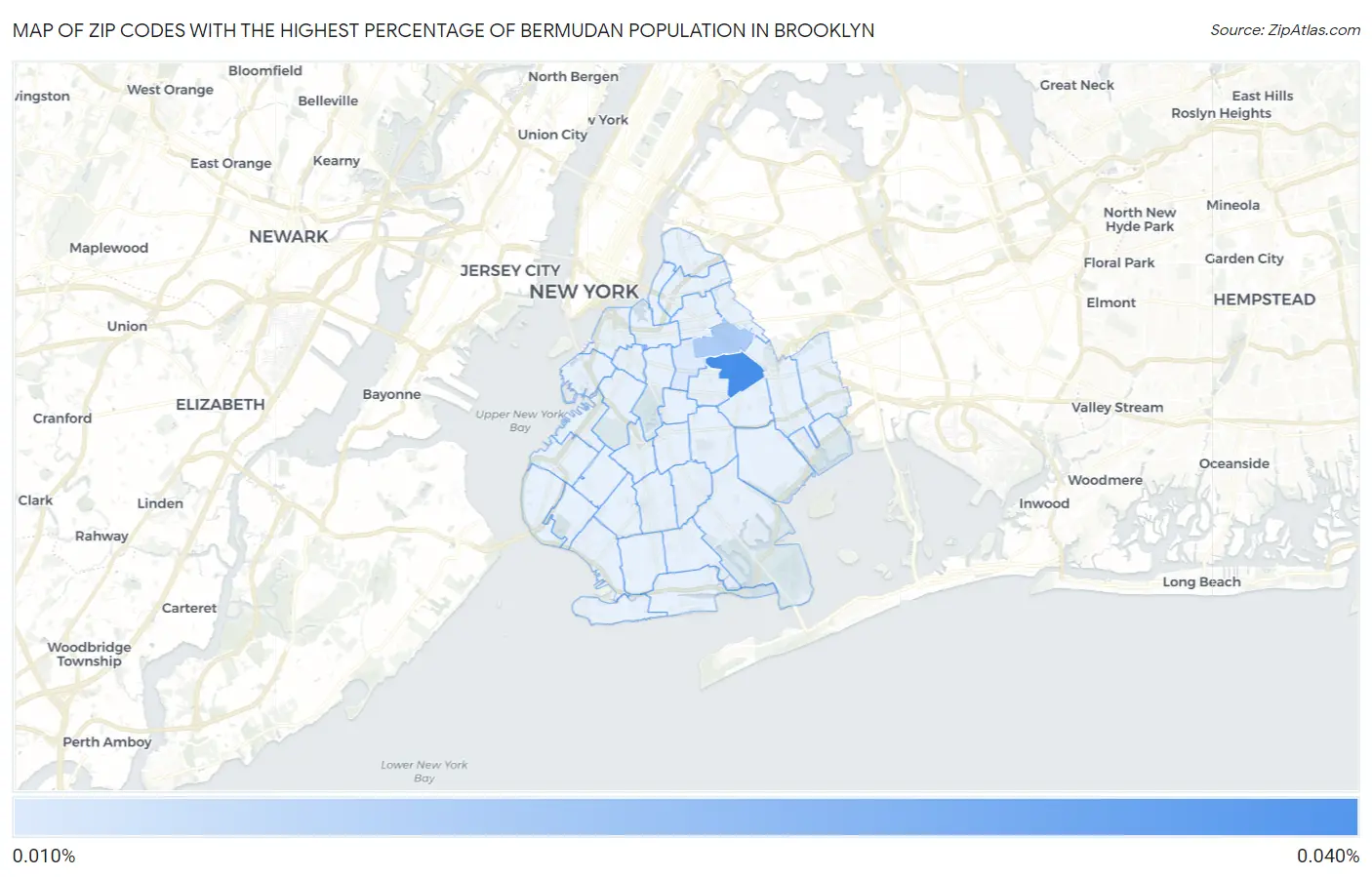 Zip Codes with the Highest Percentage of Bermudan Population in Brooklyn Map