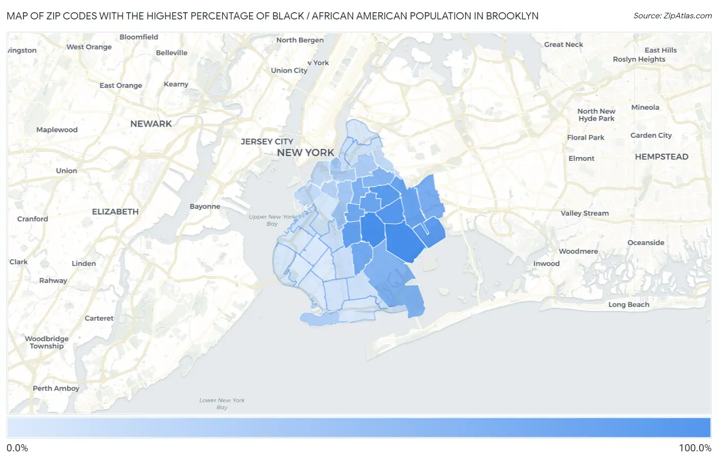 Zip Codes with the Highest Percentage of Black / African American Population in Brooklyn Map