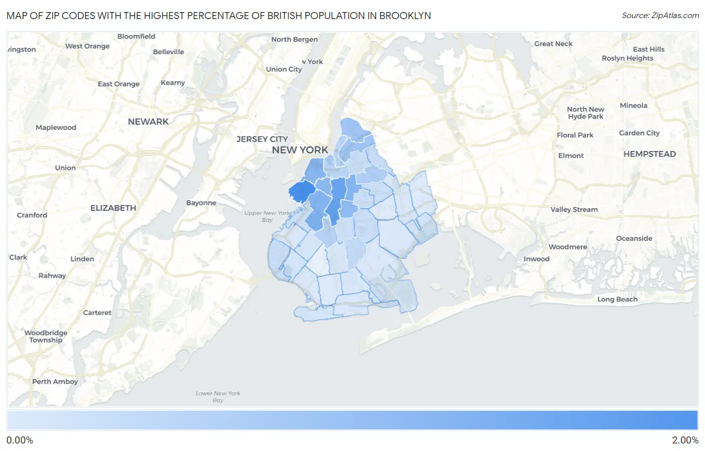 Zip Codes with the Highest Percentage of British Population in Brooklyn Map