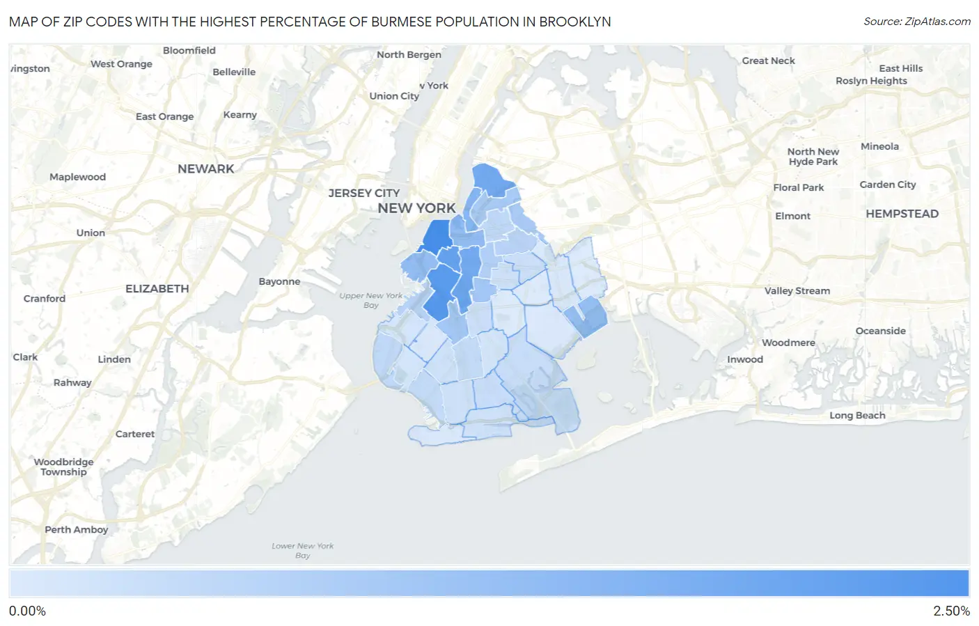 Zip Codes with the Highest Percentage of Burmese Population in Brooklyn Map