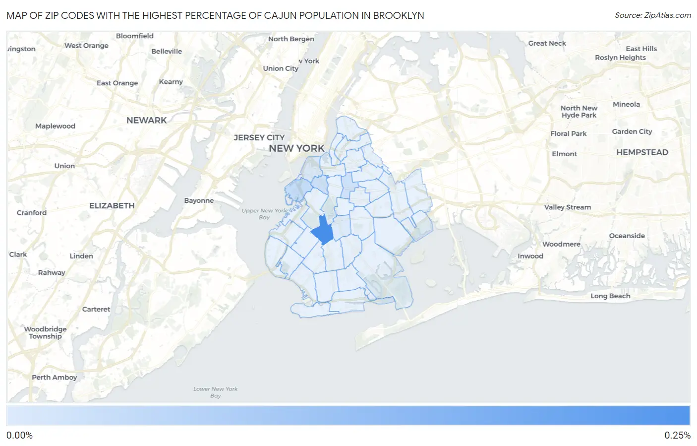 Zip Codes with the Highest Percentage of Cajun Population in Brooklyn Map