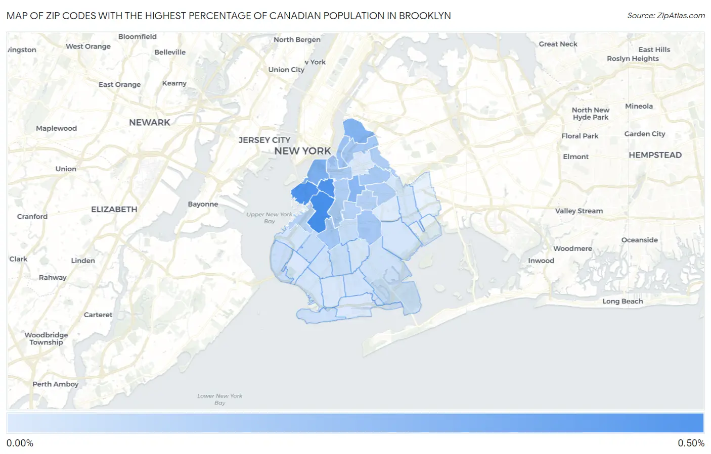 Zip Codes with the Highest Percentage of Canadian Population in Brooklyn Map