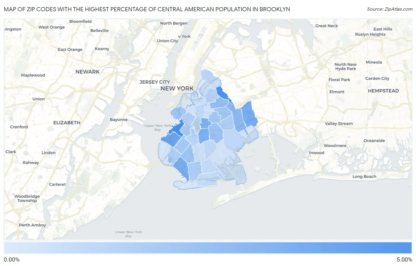 Zip Codes with the Highest Percentage of Central American Population in Brooklyn Map
