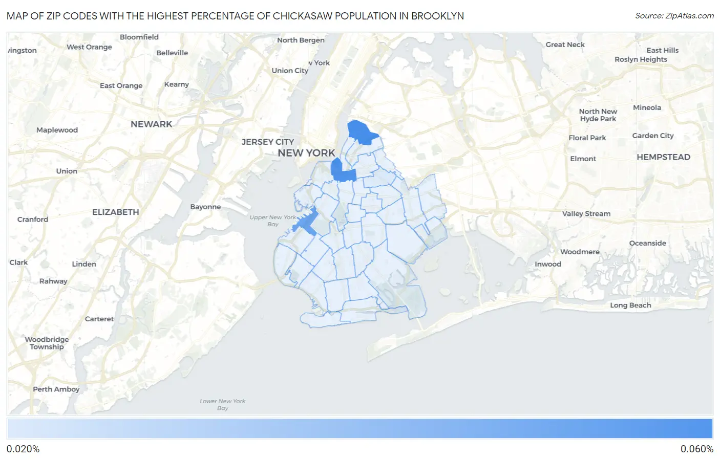 Zip Codes with the Highest Percentage of Chickasaw Population in Brooklyn Map
