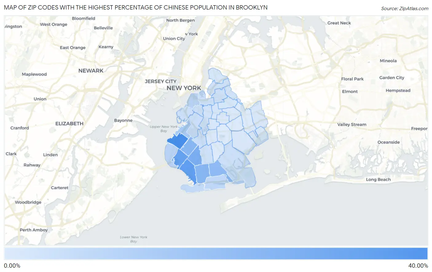Zip Codes with the Highest Percentage of Chinese Population in Brooklyn Map