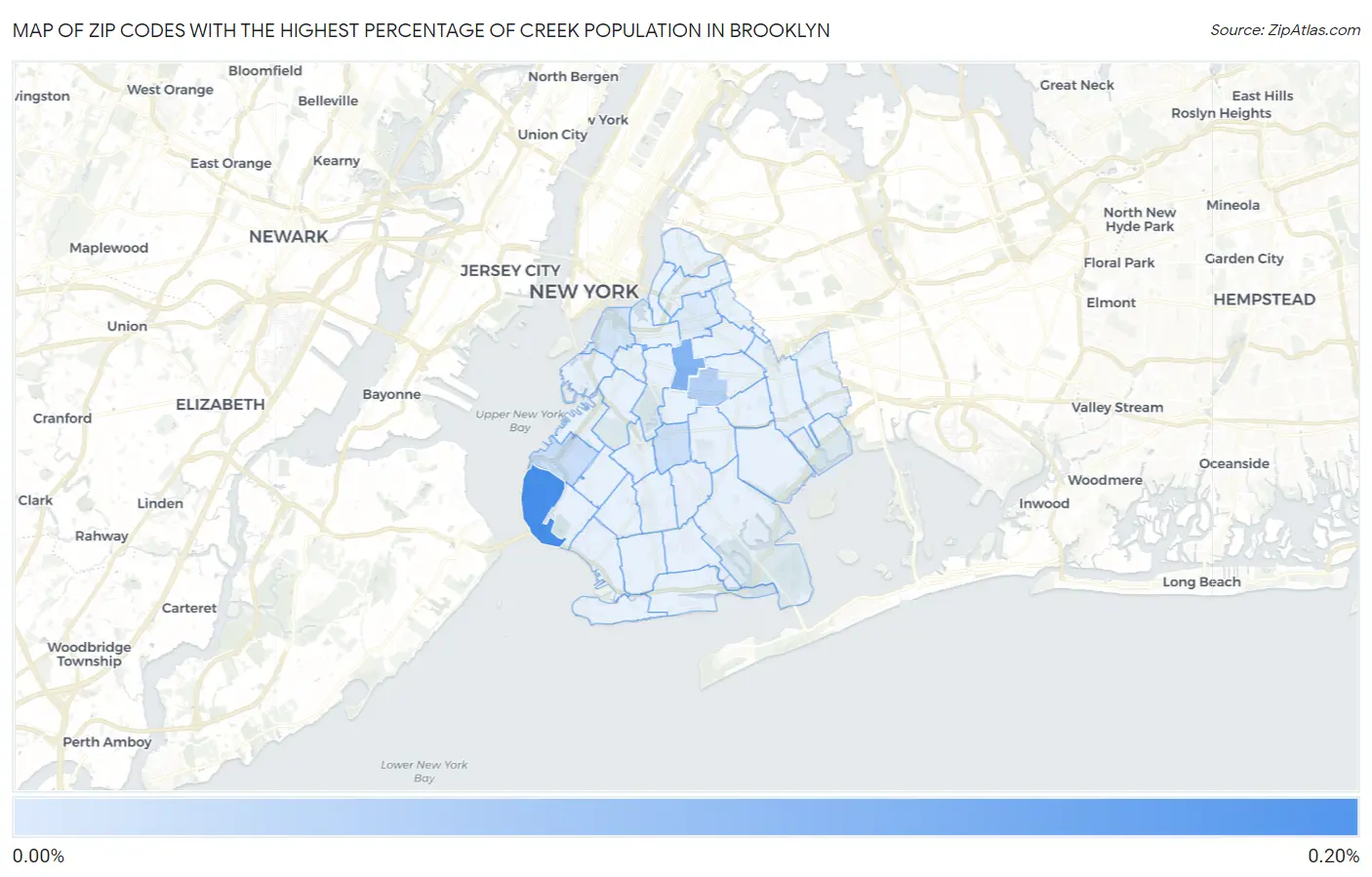 Zip Codes with the Highest Percentage of Creek Population in Brooklyn Map
