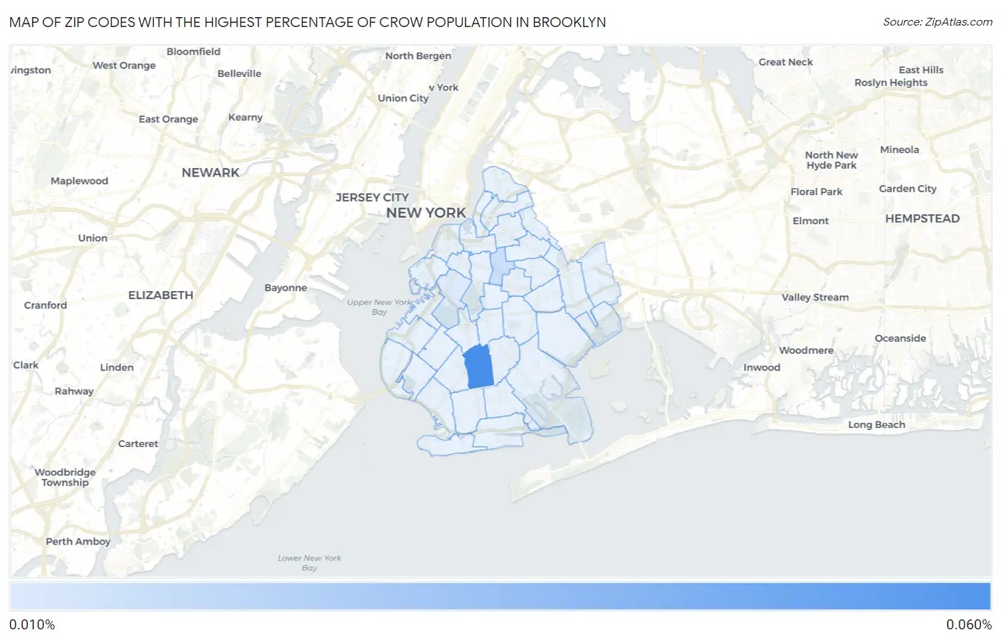 Zip Codes with the Highest Percentage of Crow Population in Brooklyn Map