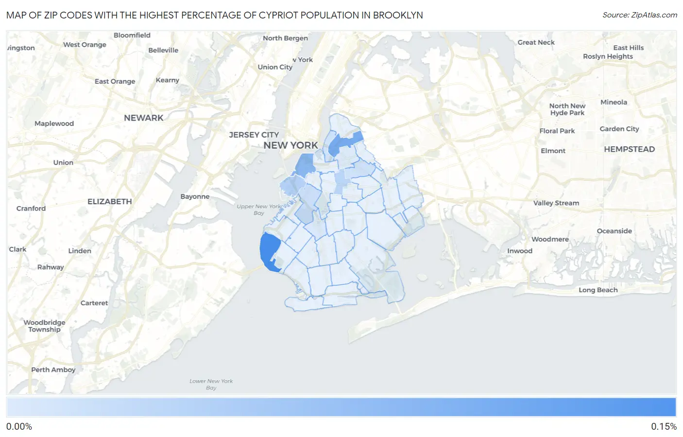 Zip Codes with the Highest Percentage of Cypriot Population in Brooklyn Map