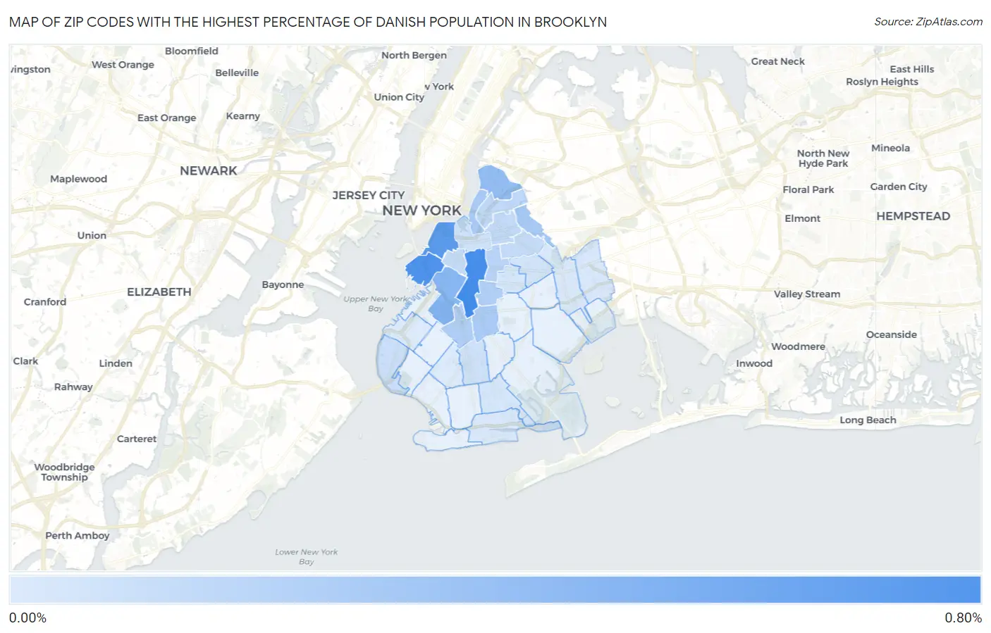 Zip Codes with the Highest Percentage of Danish Population in Brooklyn Map