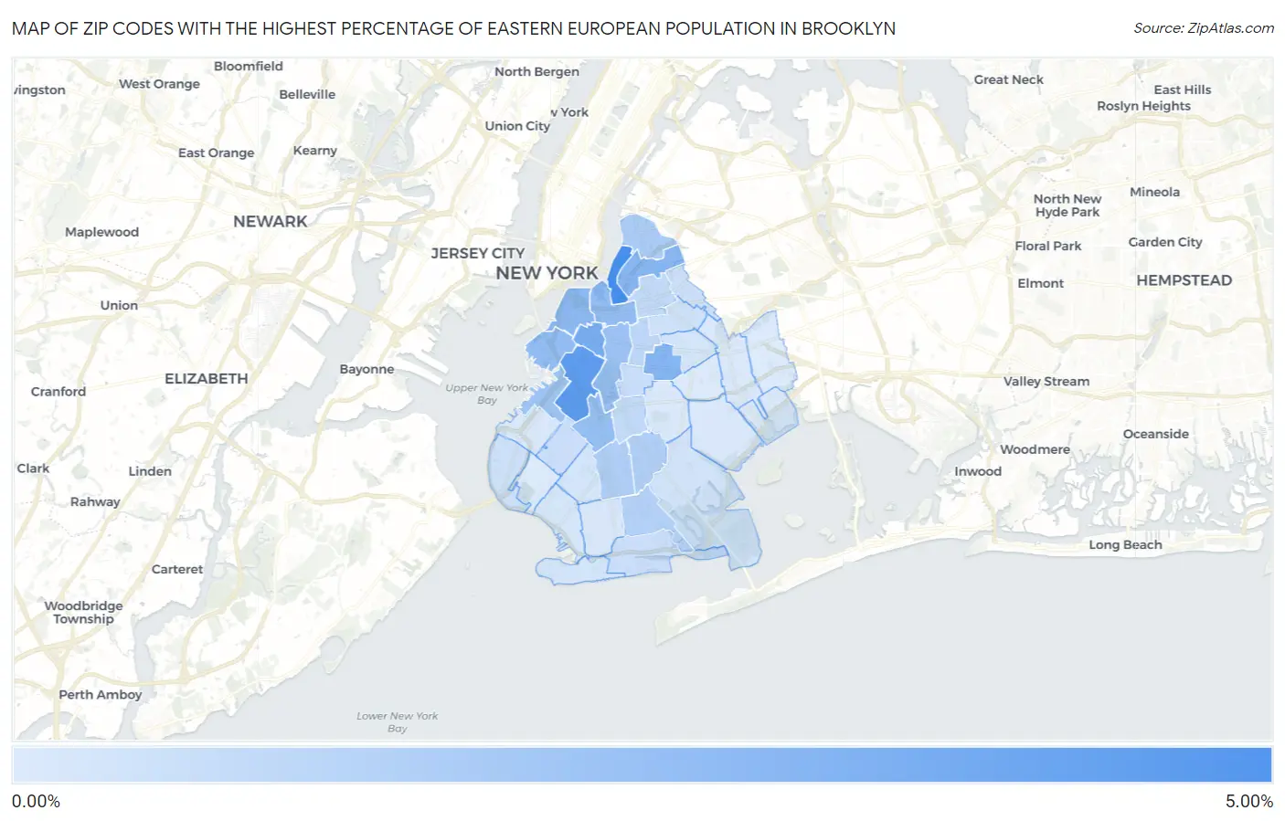 Zip Codes with the Highest Percentage of Eastern European Population in Brooklyn Map