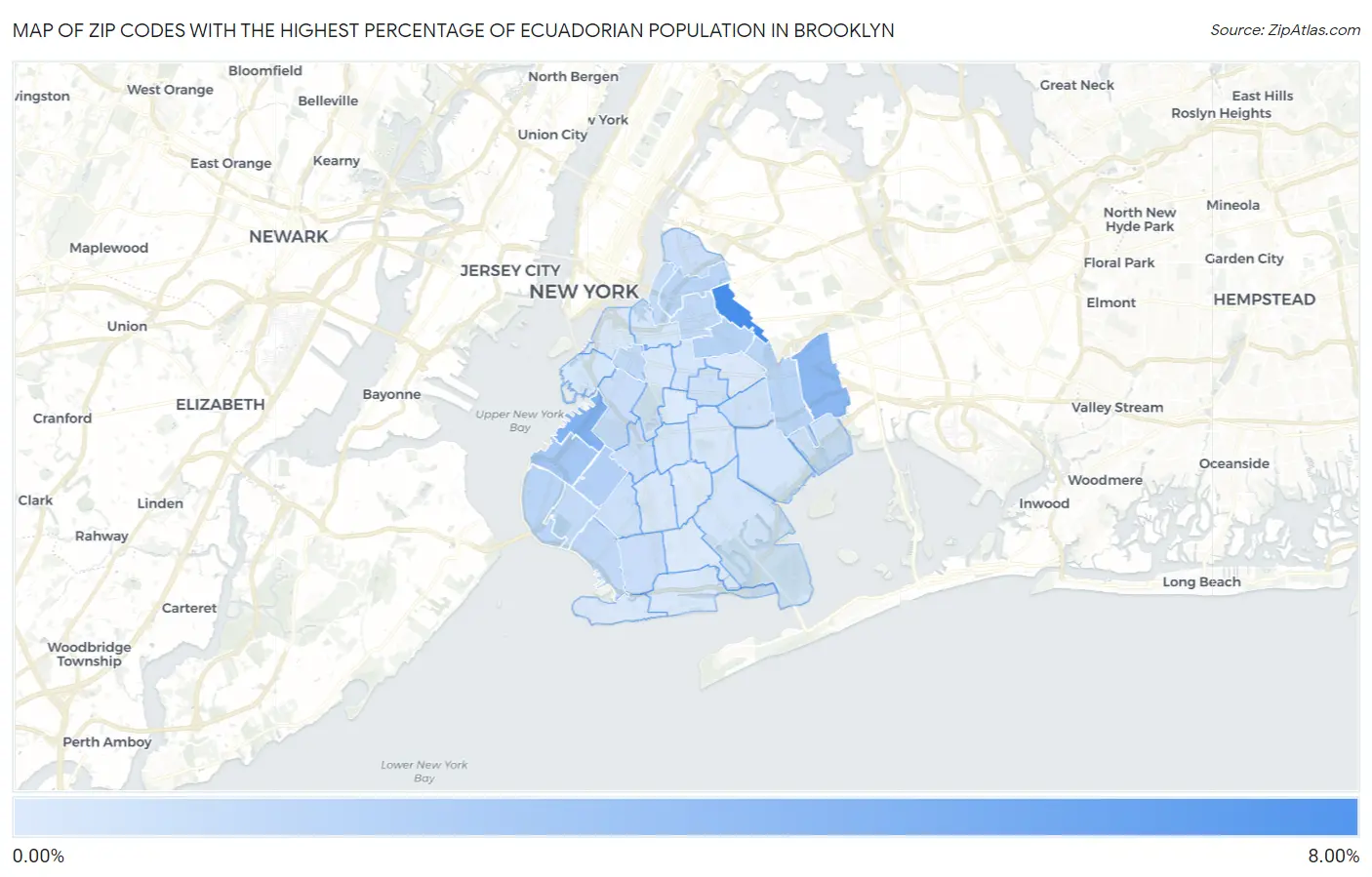 Zip Codes with the Highest Percentage of Ecuadorian Population in Brooklyn Map
