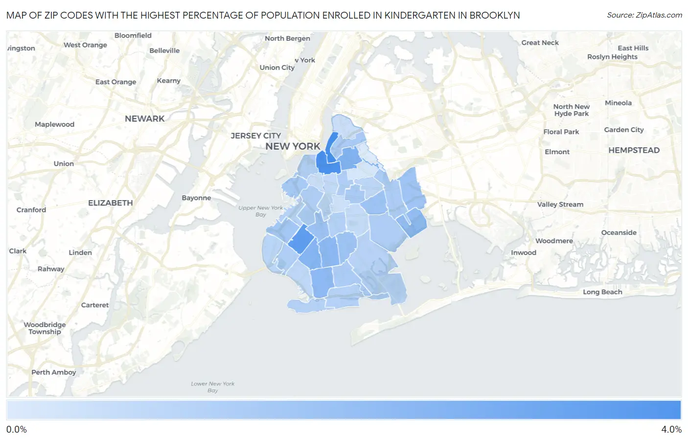 Zip Codes with the Highest Percentage of Population Enrolled in Kindergarten in Brooklyn Map