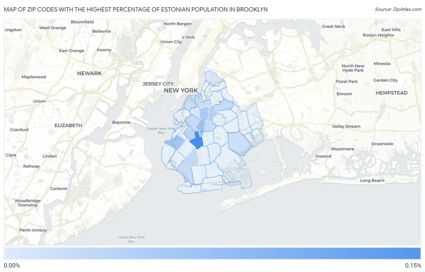 Zip Codes with the Highest Percentage of Estonian Population in Brooklyn Map