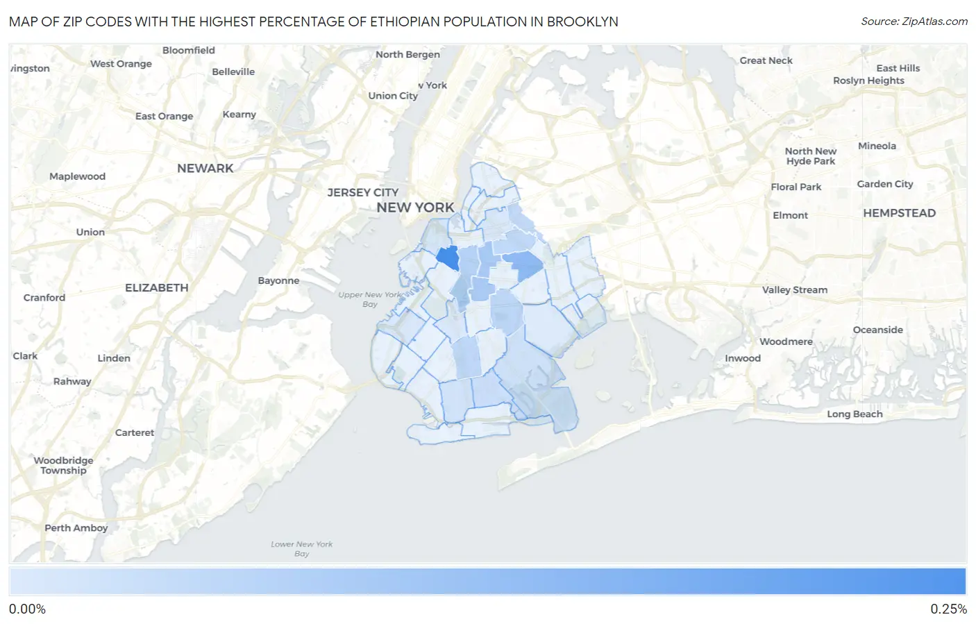 Zip Codes with the Highest Percentage of Ethiopian Population in Brooklyn Map