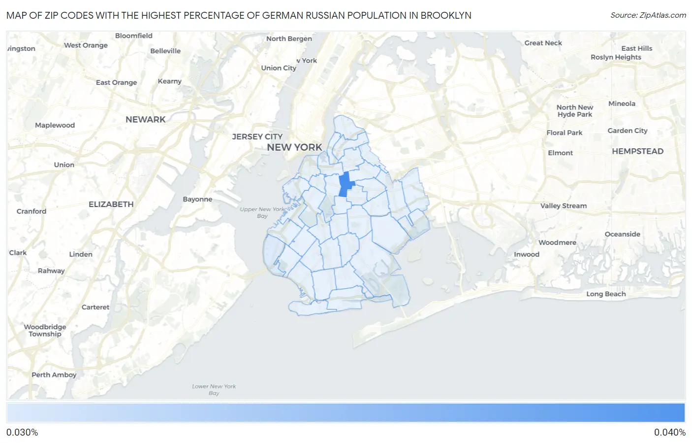 Zip Codes with the Highest Percentage of German Russian Population in Brooklyn Map