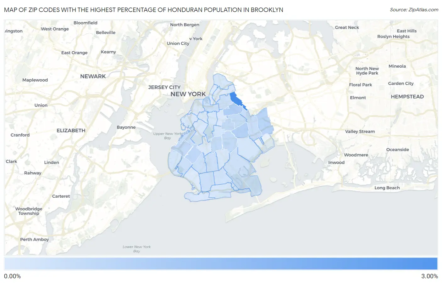 Zip Codes with the Highest Percentage of Honduran Population in Brooklyn Map
