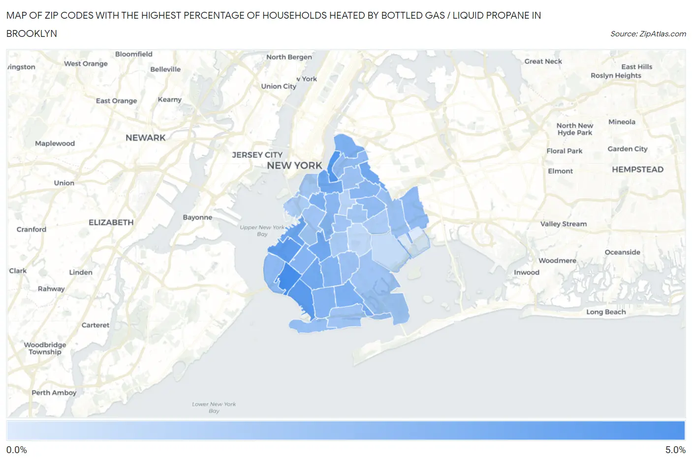 Zip Codes with the Highest Percentage of Households Heated by Bottled Gas / Liquid Propane in Brooklyn Map