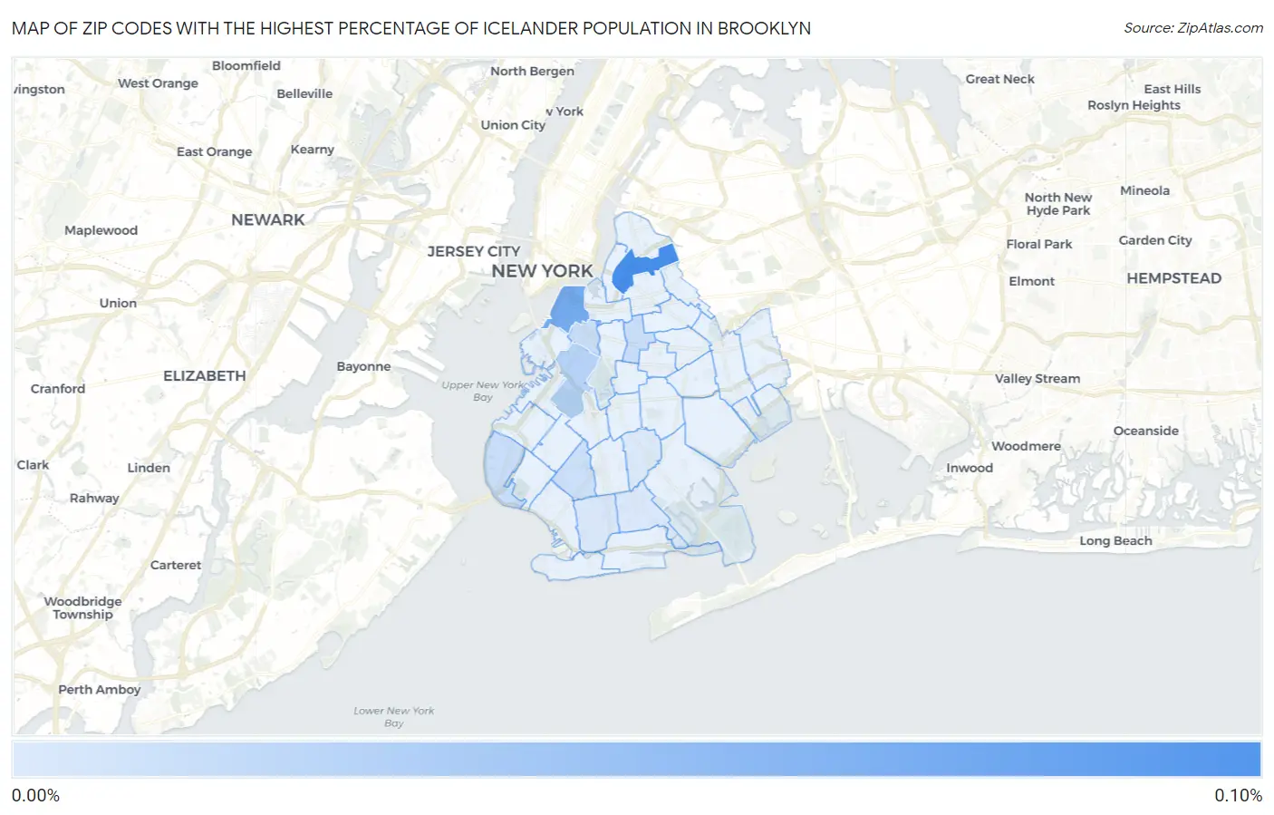 Zip Codes with the Highest Percentage of Icelander Population in Brooklyn Map