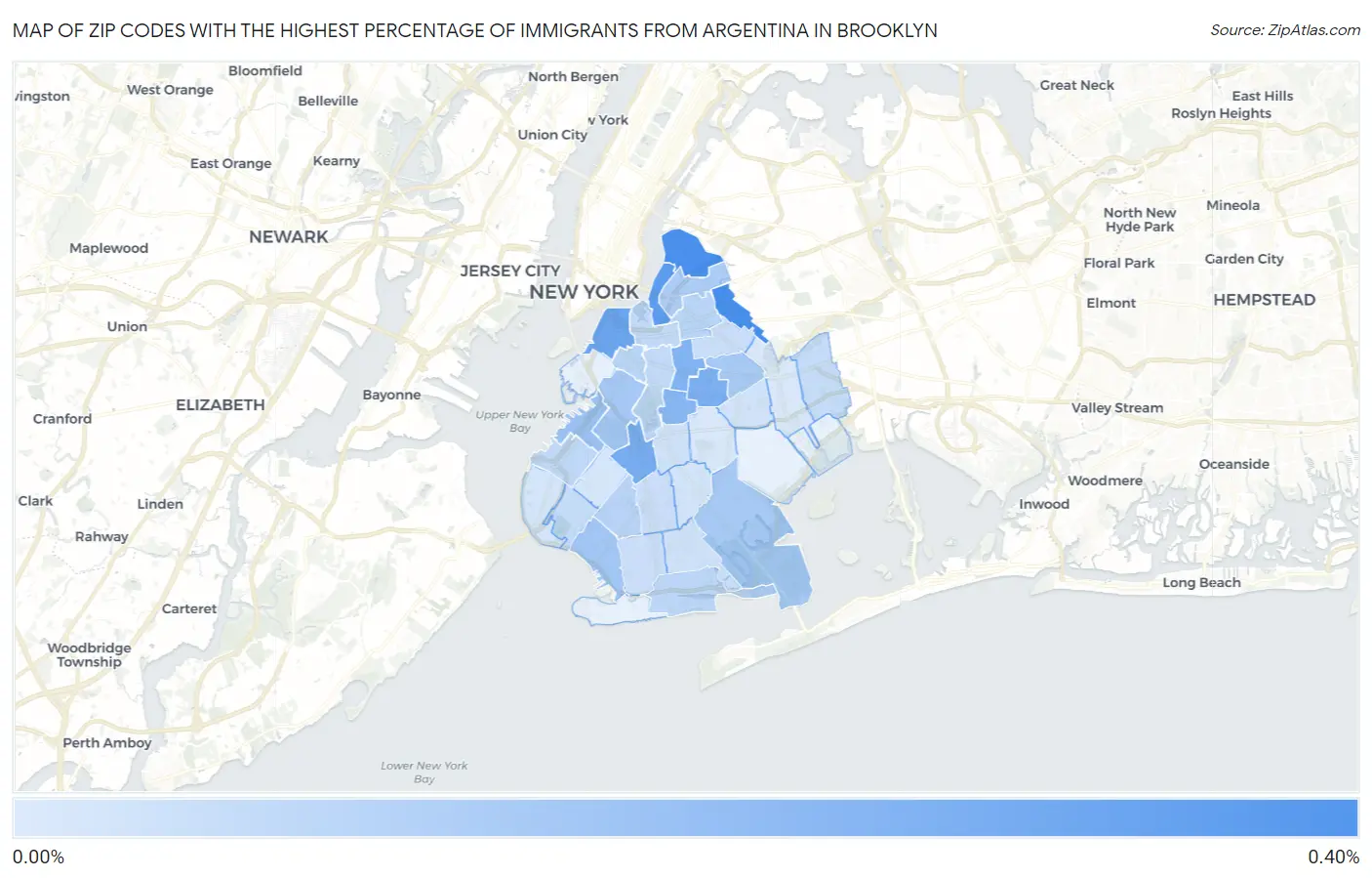 Zip Codes with the Highest Percentage of Immigrants from Argentina in Brooklyn Map