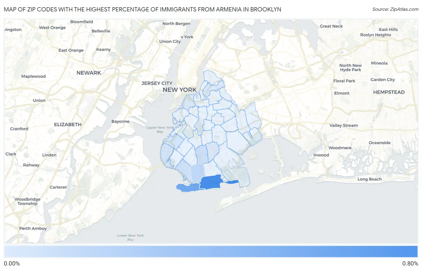 Zip Codes with the Highest Percentage of Immigrants from Armenia in Brooklyn Map