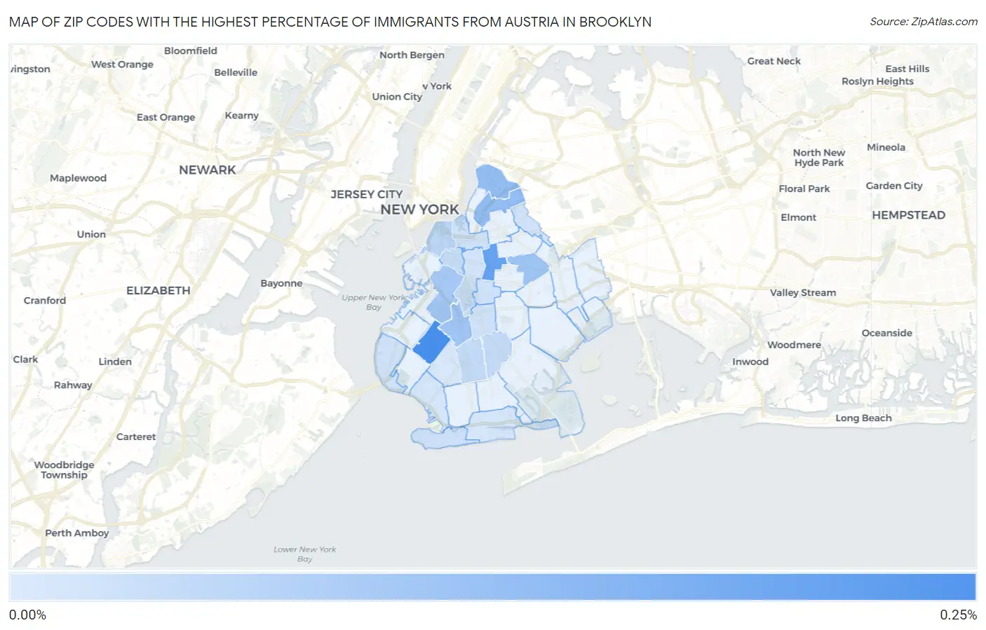 Zip Codes with the Highest Percentage of Immigrants from Austria in Brooklyn Map
