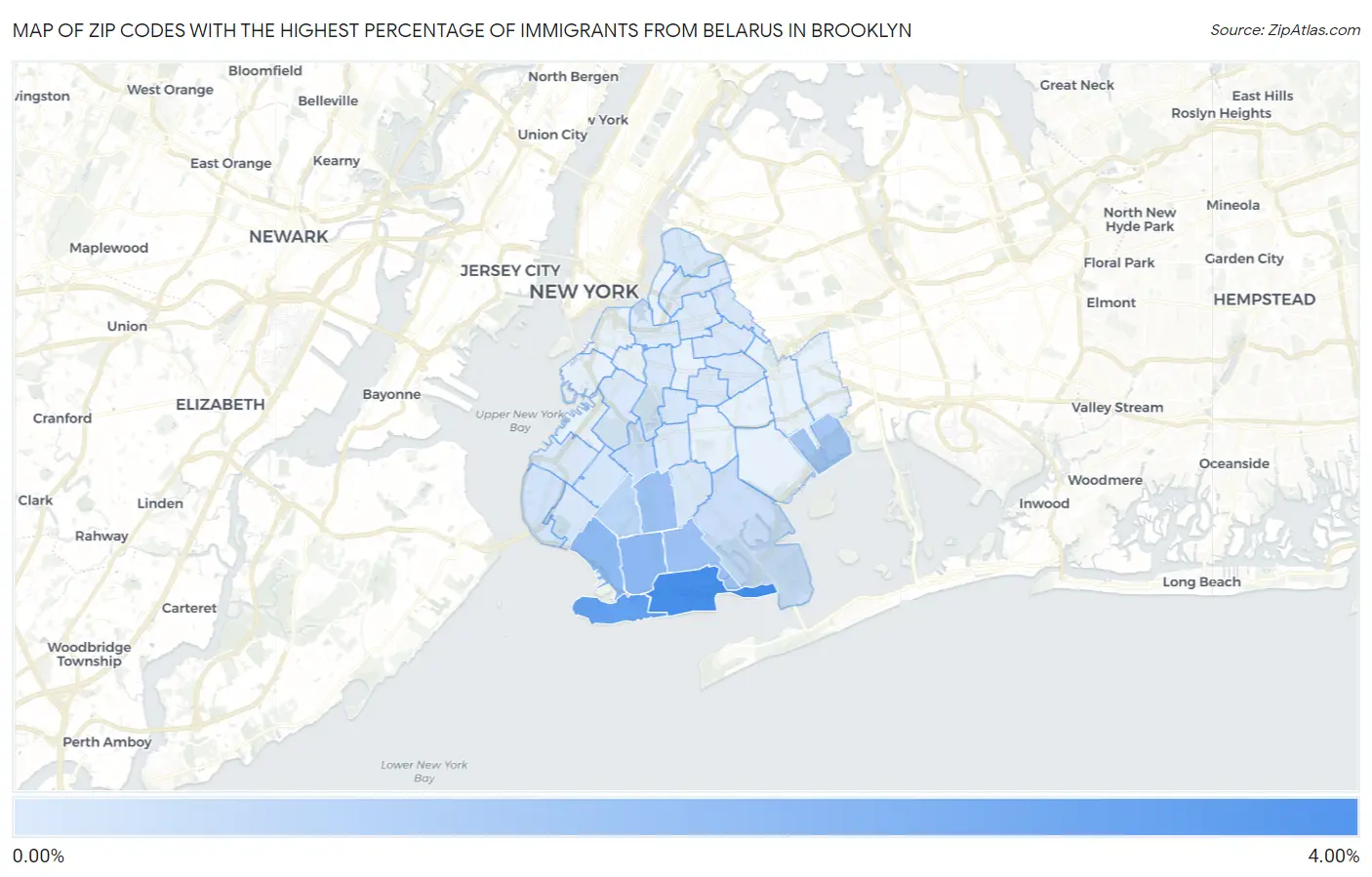 Zip Codes with the Highest Percentage of Immigrants from Belarus in Brooklyn Map