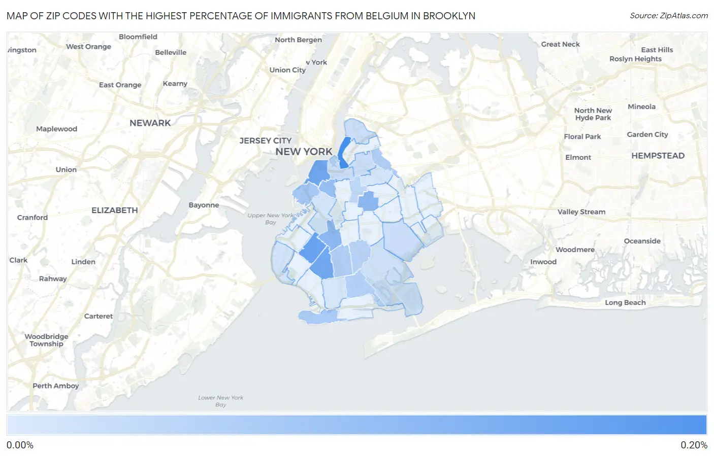 Zip Codes with the Highest Percentage of Immigrants from Belgium in Brooklyn Map