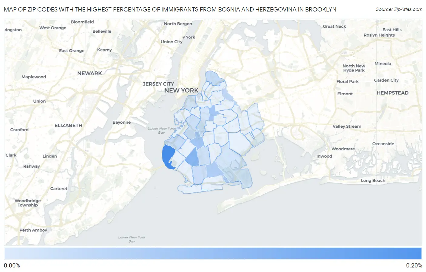 Zip Codes with the Highest Percentage of Immigrants from Bosnia and Herzegovina in Brooklyn Map
