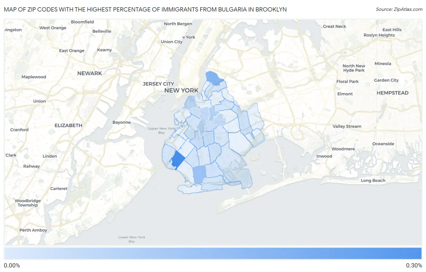 Zip Codes with the Highest Percentage of Immigrants from Bulgaria in Brooklyn Map