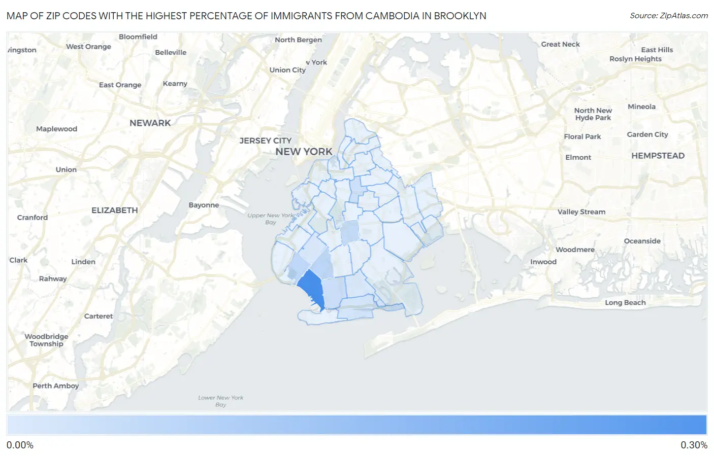 Zip Codes with the Highest Percentage of Immigrants from Cambodia in Brooklyn Map