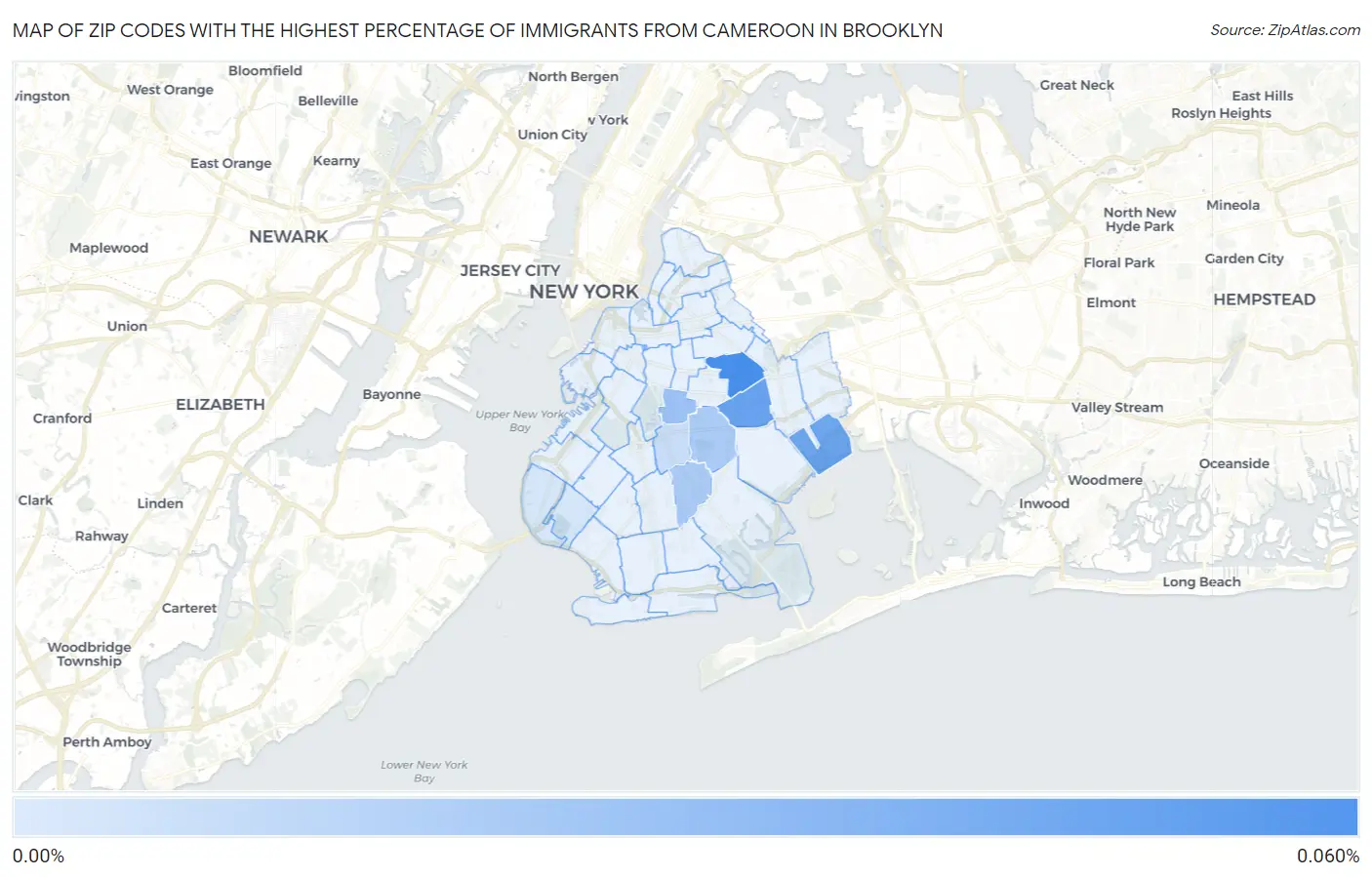 Zip Codes with the Highest Percentage of Immigrants from Cameroon in Brooklyn Map