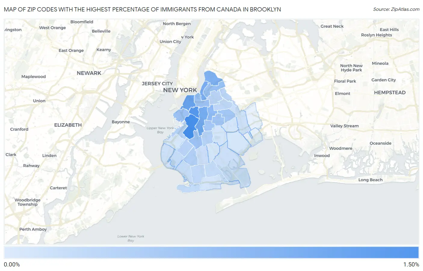 Zip Codes with the Highest Percentage of Immigrants from Canada in Brooklyn Map