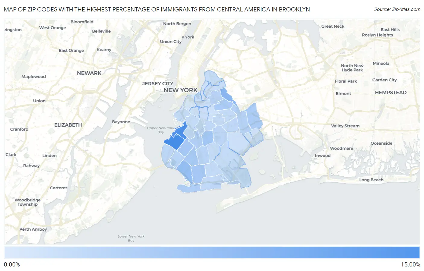 Zip Codes with the Highest Percentage of Immigrants from Central America in Brooklyn Map